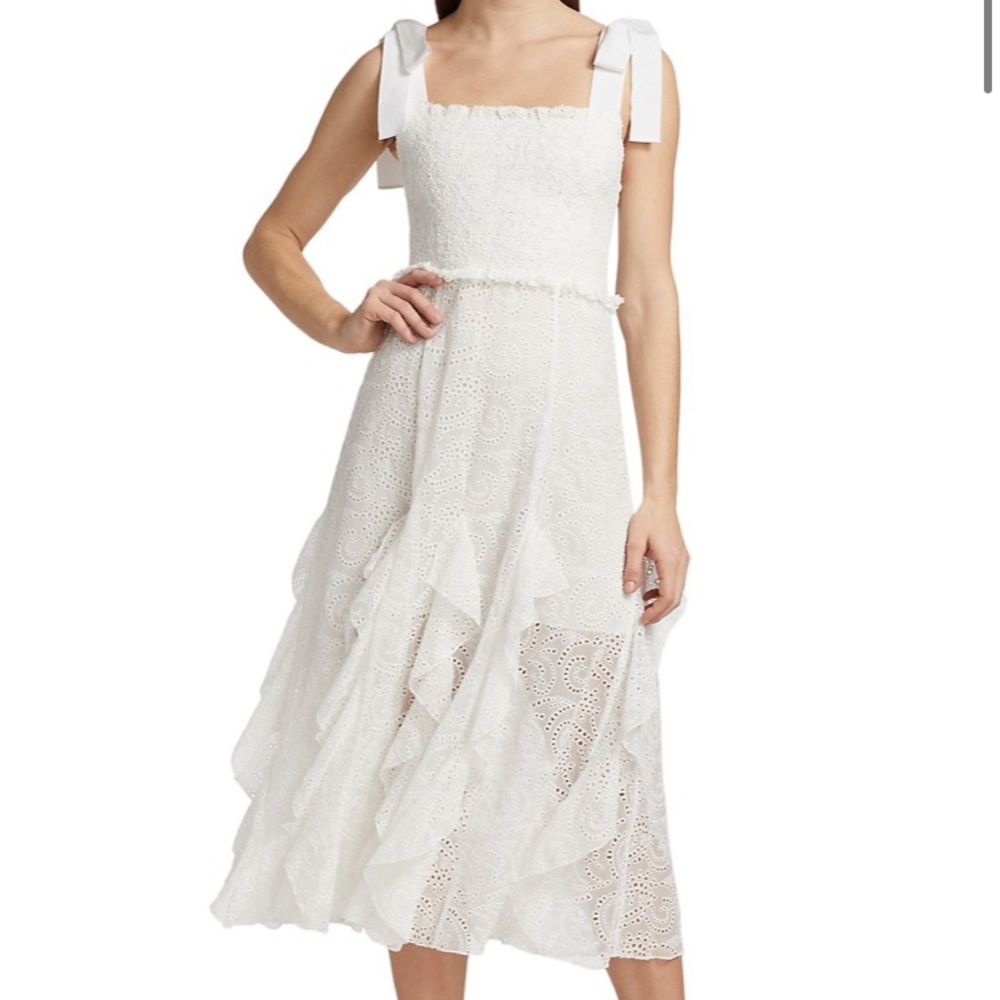 Alice + Olivia Jocelyn Eyelet Cotton Midi Dress